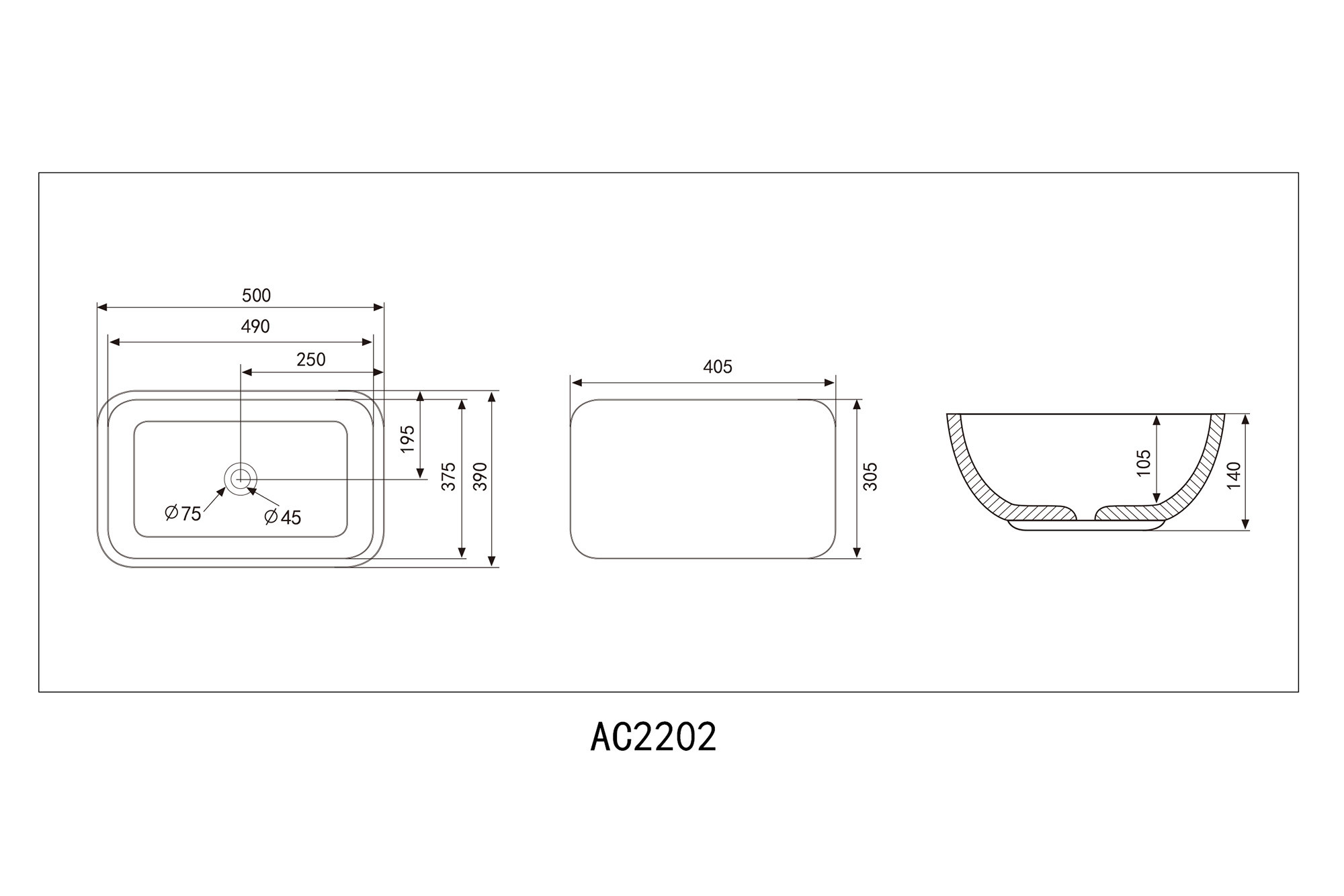 Раковина накладная 500x390мм ABBER Rechteck AC2202MW белая матовая