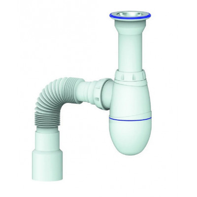 Сифон Unicorn B120 для кухонной мойки, литой выпуск 1 1/2" (Ø40), чашка нержавейка, гибкий отвод Ø40×Ø40/50