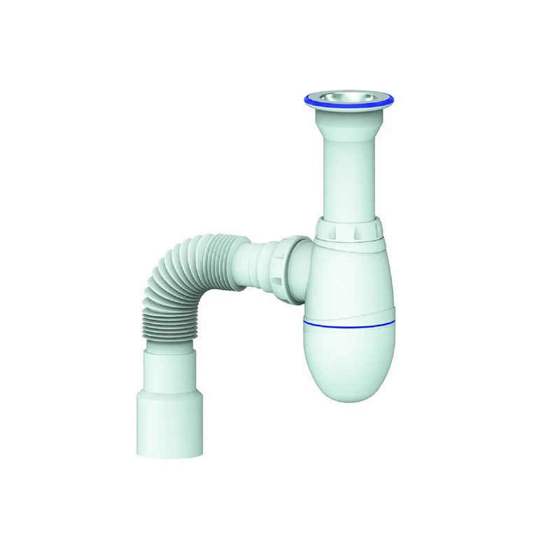 Сифон Unicorn B120 для кухонной мойки, литой выпуск 1 1/2" (&Oslash;40), чашка нержавейка, гибкий отвод &Oslash;40&times;&Oslash;40/50