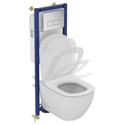 Подвесной унитаз Ideal Standard TESI AquaBlade, глубокий смыв, с крепежом, сидение тонкое с микролифтом