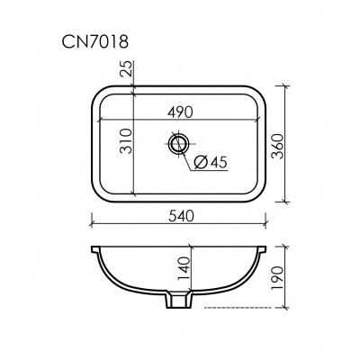 Раковина встраиваемая снизу под столешницу Ceramica Nova Element 540x360x190, с отверстием слива - перелива