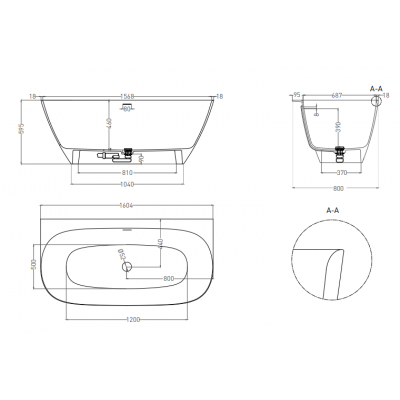 Пристенная ванна Salini SOFIA WALL 160x80 S-Sense, глянцевая белая, донный клапан без логотипа