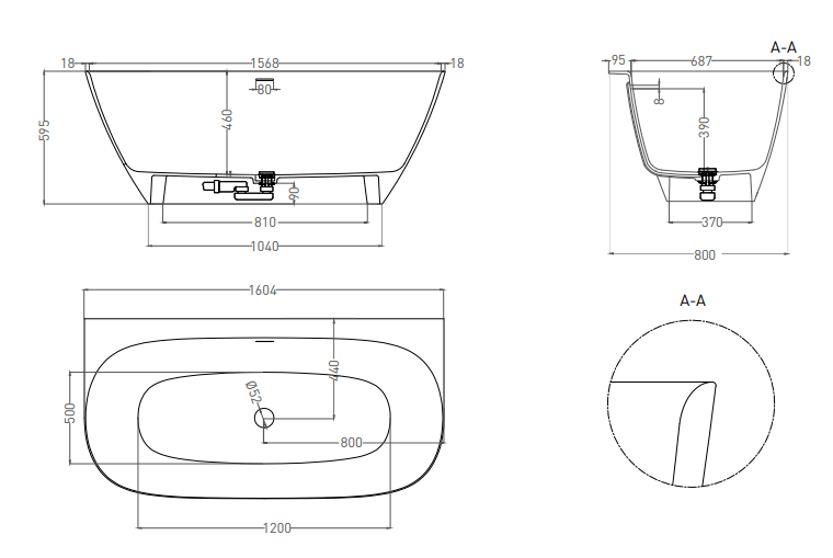 Пристенная ванна Salini SOFIA WALL 160x80 S-Sense, глянцевая белая, донный клапан без логотипа