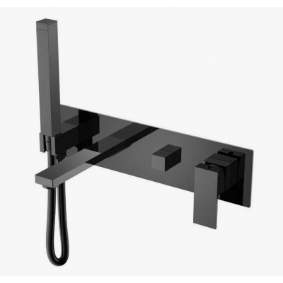 Смеситель встроенный + верхний+ ручной душ Boheme Qubic Matt Black с изливом