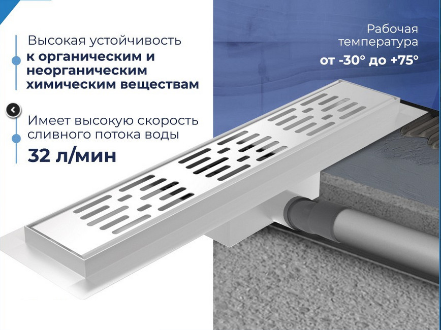 Трап для душа с гидрозатвором горизонтальный выпуск Quwelle Steel 10х50 c решеткой нержавеющая сталь