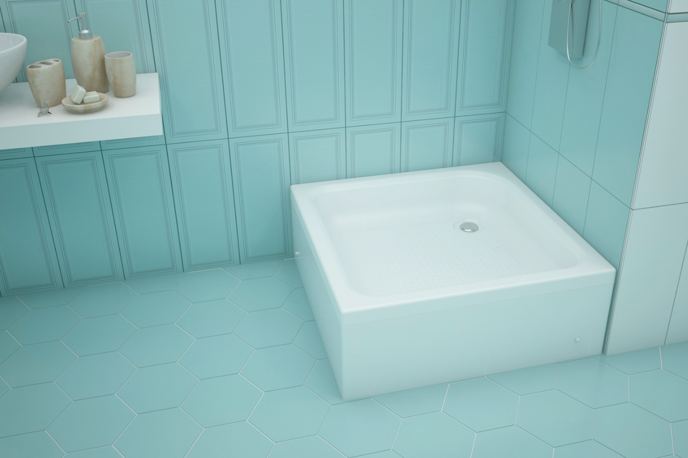 Акриловый душевой поддон 90x90x30 Quwelle Квадрат 30, с каркасом, экраном и сифоном