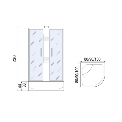 Душевая кабина 100x100х210см River NARA Б/К XL 100/44 MT, профиль хром, стекло матовое