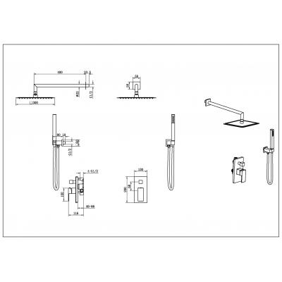 Смеситель встроенный для душа Boheme QUBIC Gun Metal