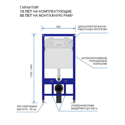 Инсталляция для подвесного унитаза Quwelle Pro 1150x525x110