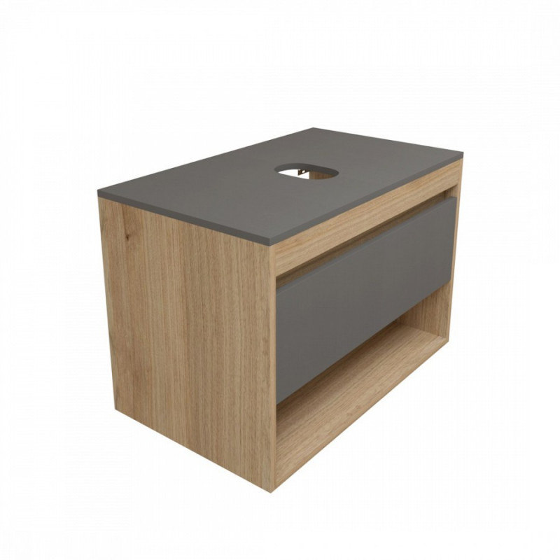 Тумба подвесная для ванной 75см Quwelle Box&Niche со столешницей, корпус дуб, фасад графит