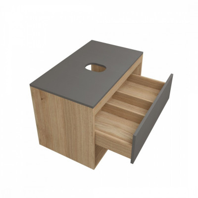 Тумба подвесная для ванной 75см Quwelle Box&Niche со столешницей, корпус дуб, фасад графит