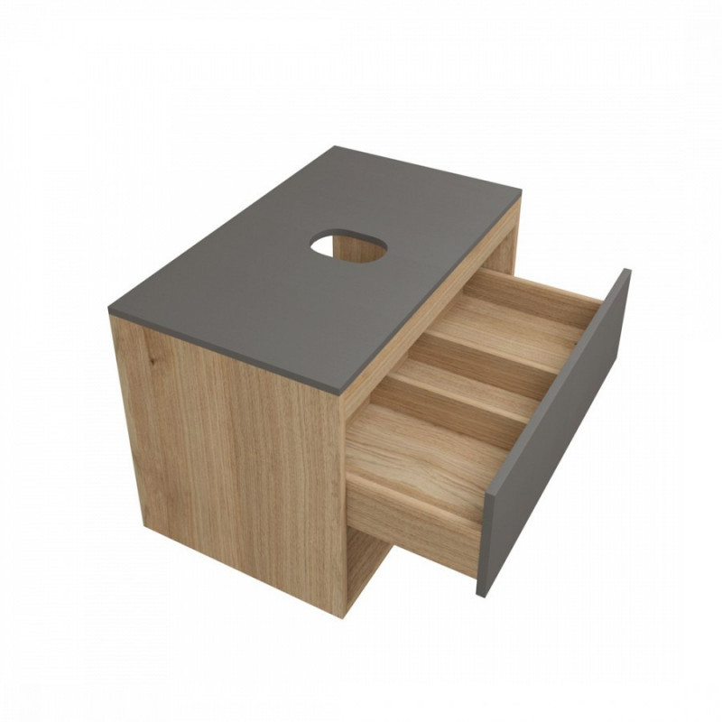 Тумба подвесная для ванной 75см Quwelle Box&Niche со столешницей, корпус дуб, фасад графит
