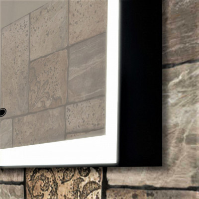 Зеркало настенное с LED подсветкой QuWelle Halo Black frame 80x80 с ИК включателем
