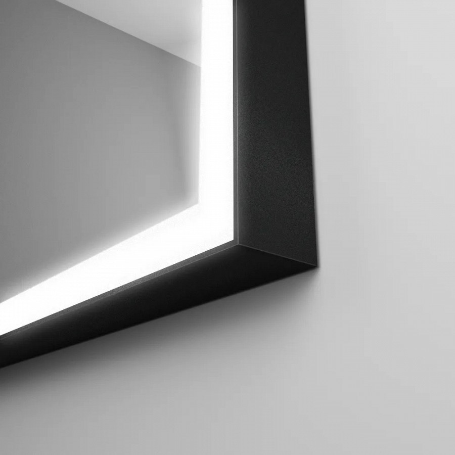Зеркало настенное с LED подсветкой QuWelle Halo Black frame 80x80 с ИК включателем
