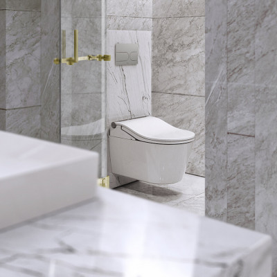 Комплект Крышка-биде TOTO WASHLET® RW с хромированной отделкой, с пультом ДУ, с унитазом, с инсталляцией Teceprofil