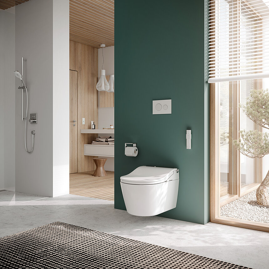 Комплект Крышка-биде TOTO WASHLET® RW с хромированной отделкой, с пультом ДУ, с унитазом, с инсталляцией Teceprofil