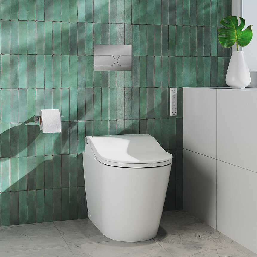 Комплект Крышка-биде TOTO WASHLET® RW с хромированной отделкой, с пультом ДУ, с унитазом, с инсталляцией Teceprofil