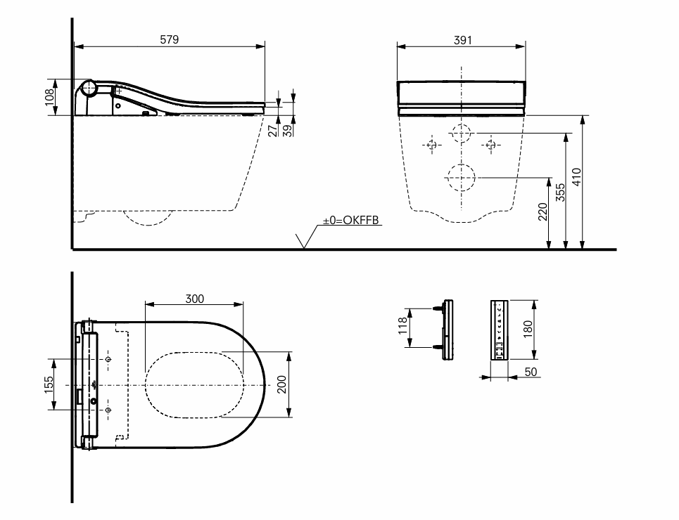Комплект Крышка-биде TOTO WASHLET® RW с хромированной отделкой, с пультом ДУ, с унитазом, с инсталляцией Teceprofil