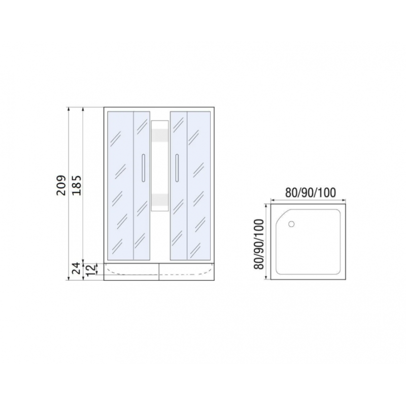 Душевое ограждение 80x80x185 River Morava XL 80/24 MT без поддона, профиль хром, стекло матовое