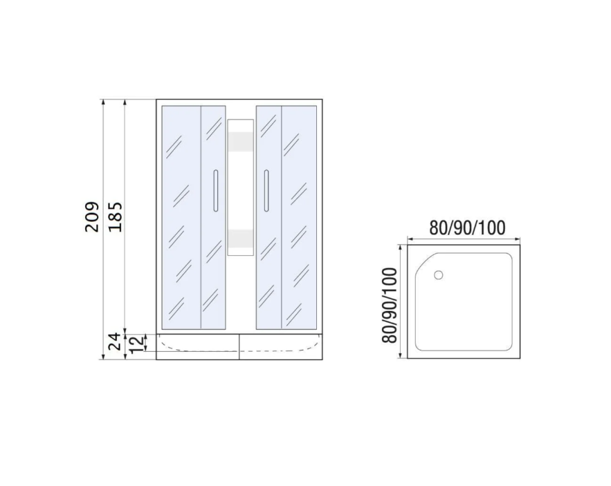 Душевое ограждение 100x100x185 River Morava XL 100/24 MT без поддона, профиль хром, стекло матовое