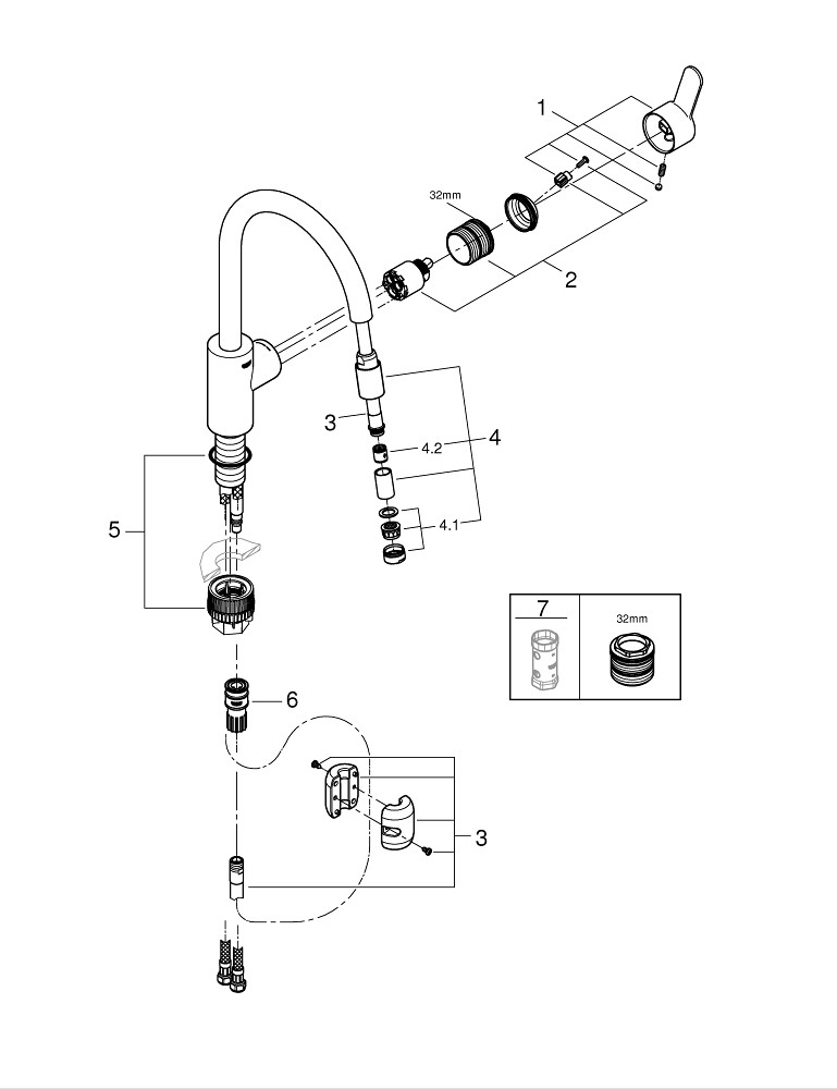 Смеситель для кухни с вытяжным изливом GROHE Eurostyle Cosmopolitan, хром