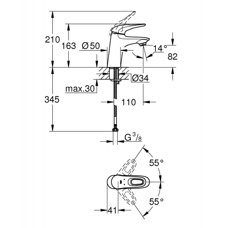 Смеситель для раковины GROHE Eurostyle, S-size, хром