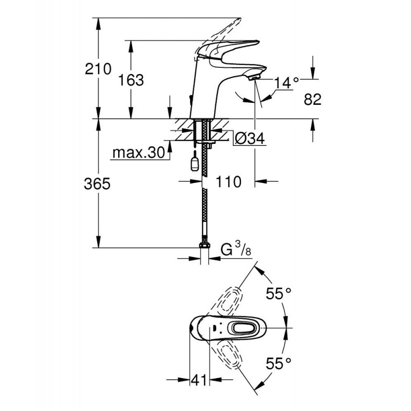 Смеситель для раковины GROHE Eurostyle S-size с цепочкой, хром
