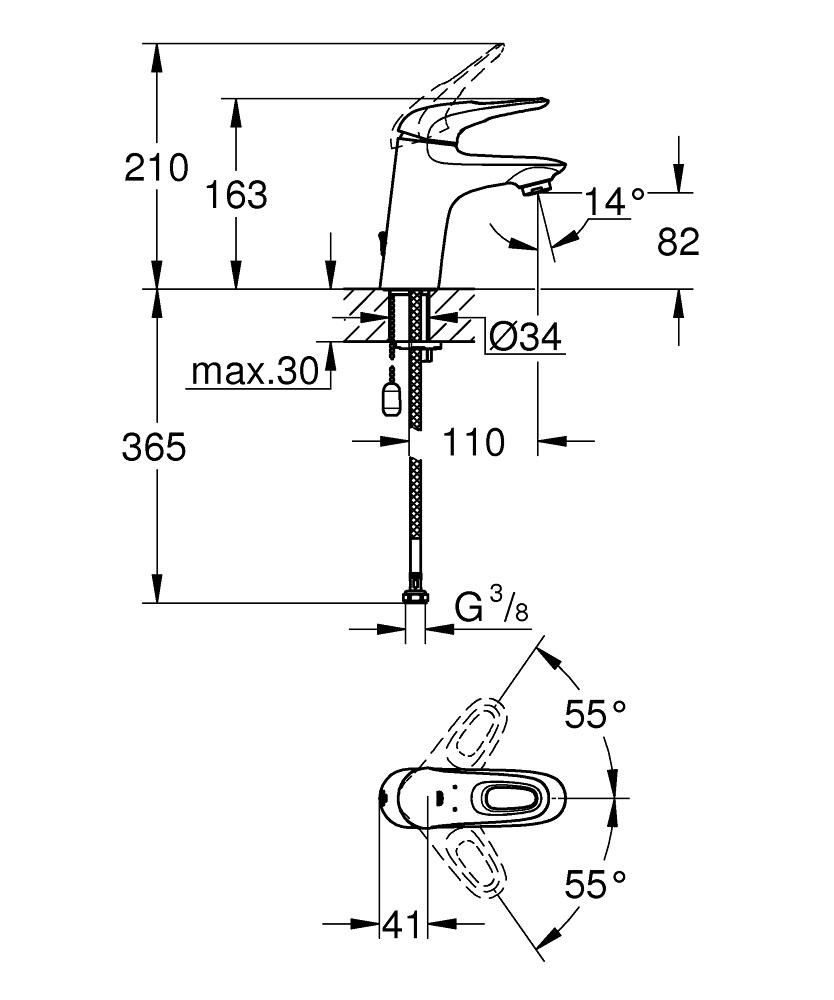Смеситель для раковины GROHE Eurostyle S-size с цепочкой, хром