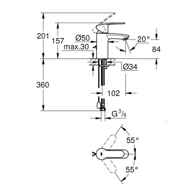Смеситель для раковины GROHE Eurostyle Cosmopolitan S-size с цепочкой, хром