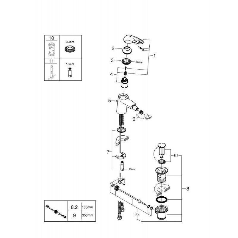 Смеситель для биде GROHE Eurostyle с донным клапаном S-size, белая луна