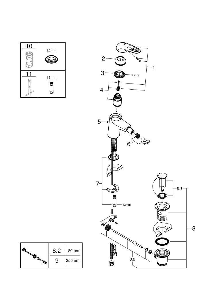Смеситель для биде GROHE Eurostyle с донным клапаном S-size, белая луна