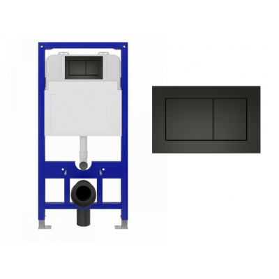 Инсталляция для подвесного унитаза Quwelle Pro 1150x525x110, с черной матовой клавишей смыва Quwelle Square