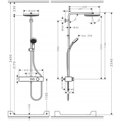 Душевая система хром Hansgrohe Pulsify S Showerpipe 260 1jet с ShowerTablet Select 400, матовый белый