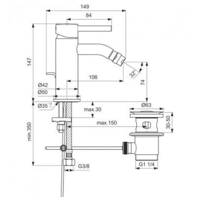 Смеситель для биде CERALINE одноручный с донным клапаном Ideal Standard