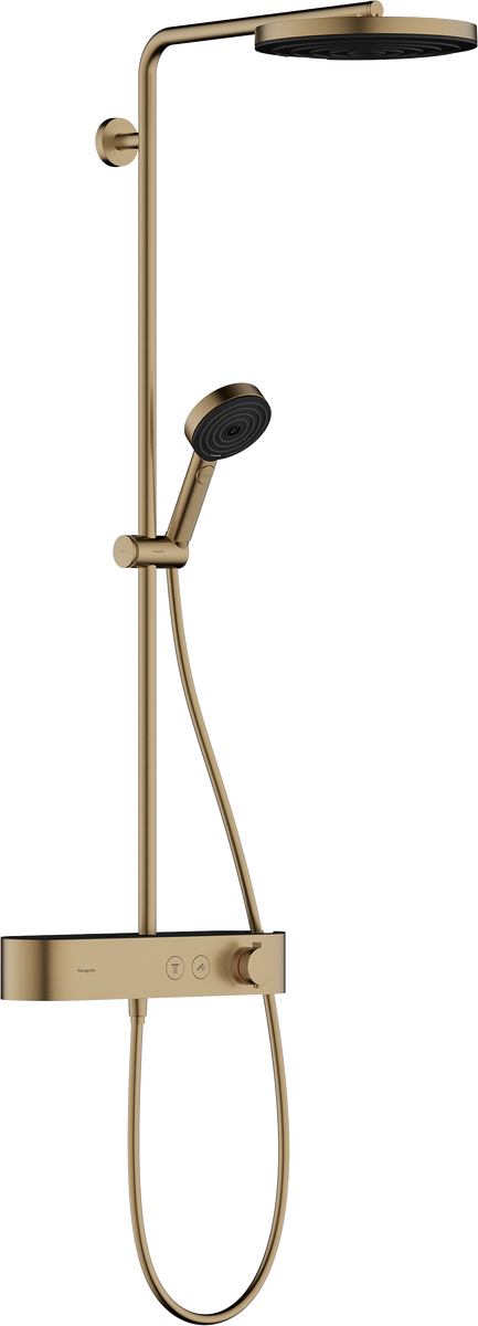 Душевая система хром Hansgrohe Pulsify S Showerpipe 260 1jet с ShowerTablet Select 400, матовая бронза