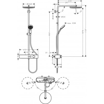 Душевая система хром Hansgrohe Pulsify S Showerpipe 260 1jet с ShowerTablet Select 400, хром