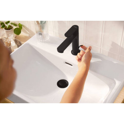 Однорычажный смеситель для раковины Hansgrohe Rebris S 110 с донным клапаном, матовый черный