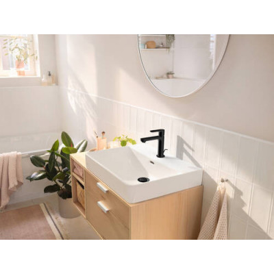 Однорычажный смеситель для раковины Hansgrohe Rebris S 110 с донным клапаном, матовый черный