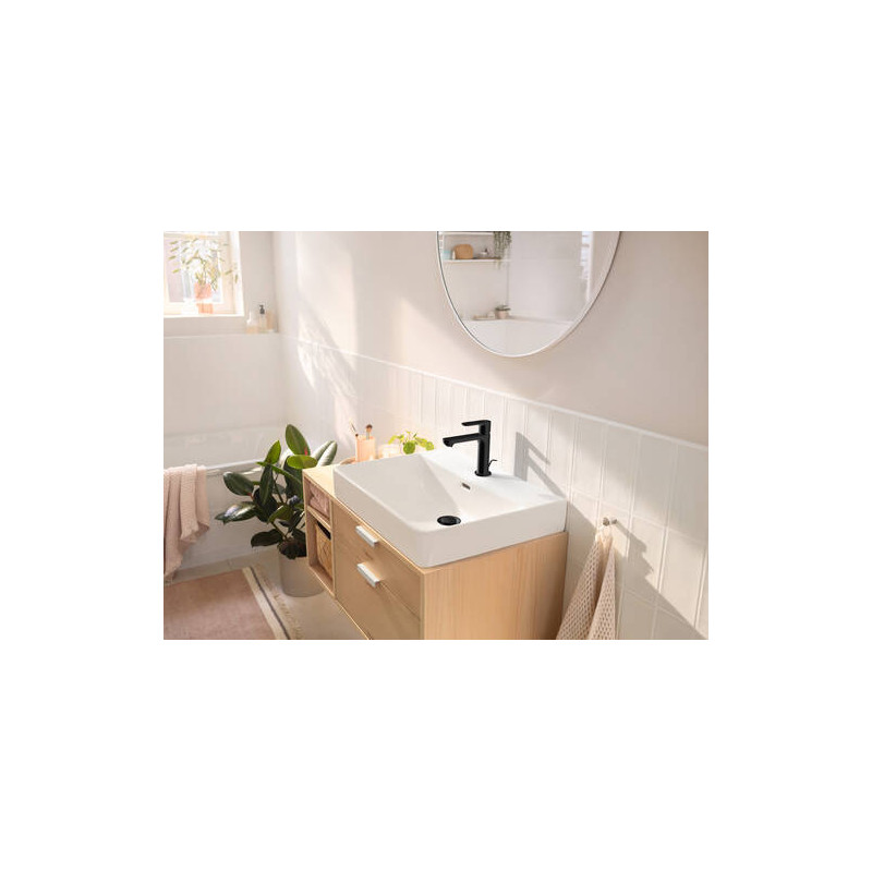 Однорычажный смеситель для раковины Hansgrohe Rebris S 110 с донным клапаном, матовый черный