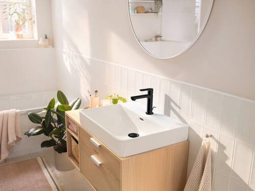 Однорычажный смеситель для раковины Hansgrohe Rebris S 110 с донным клапаном, матовый черный