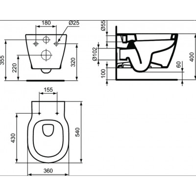 Унитаз подвесной с сиденьем дюропласт микролифт CONNECT Rimless Ideal Standard E822301