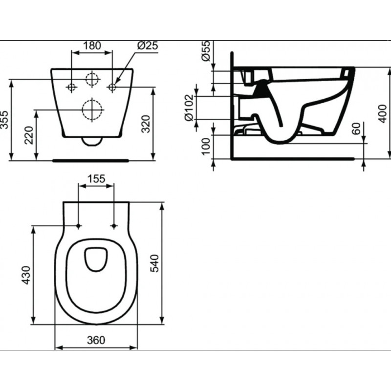 Унитаз подвесной с сиденьем дюропласт микролифт CONNECT Rimless Ideal Standard E822301