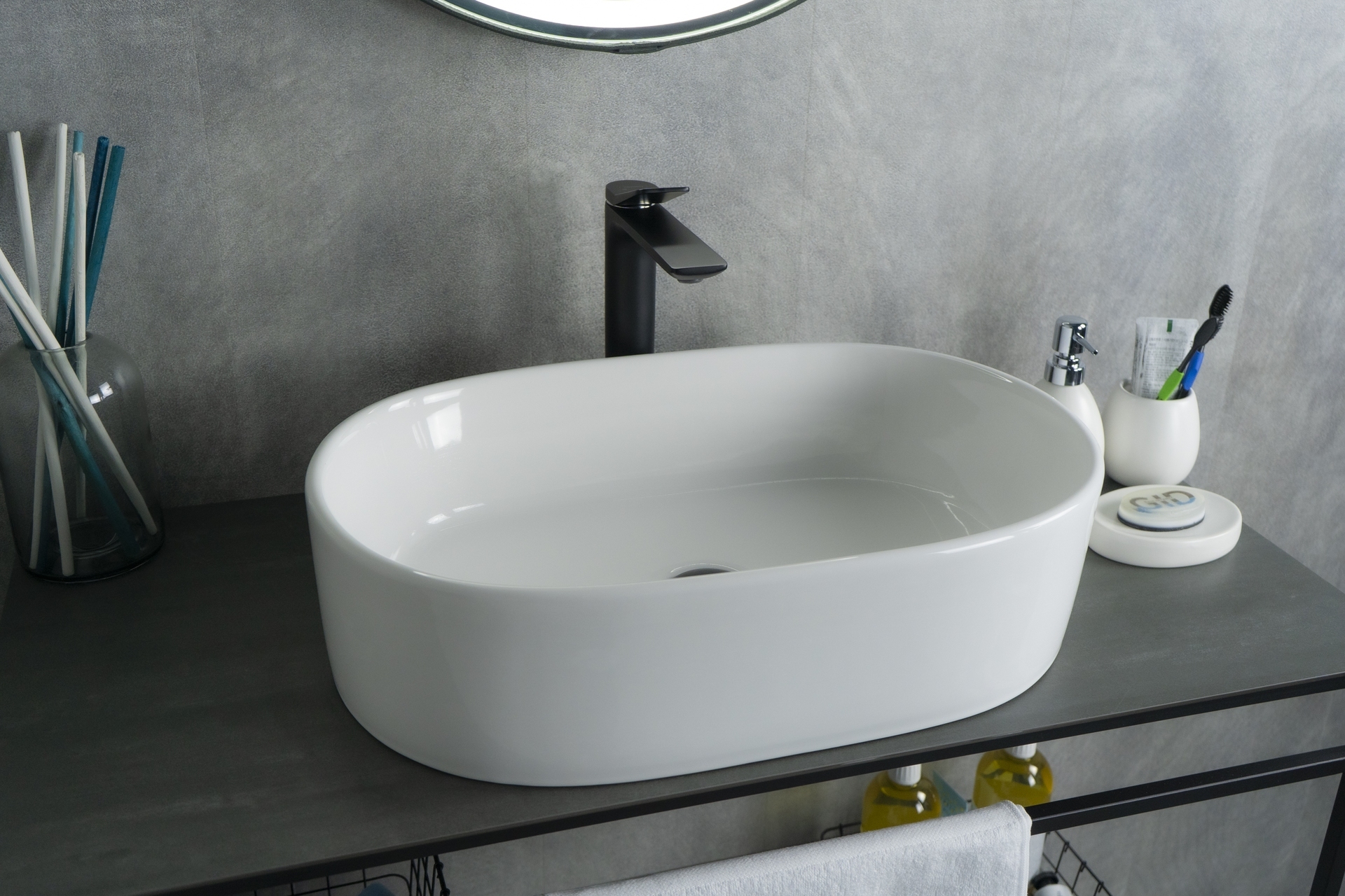Раковина Gid N9025 51111 накладная белая 56x35x14
