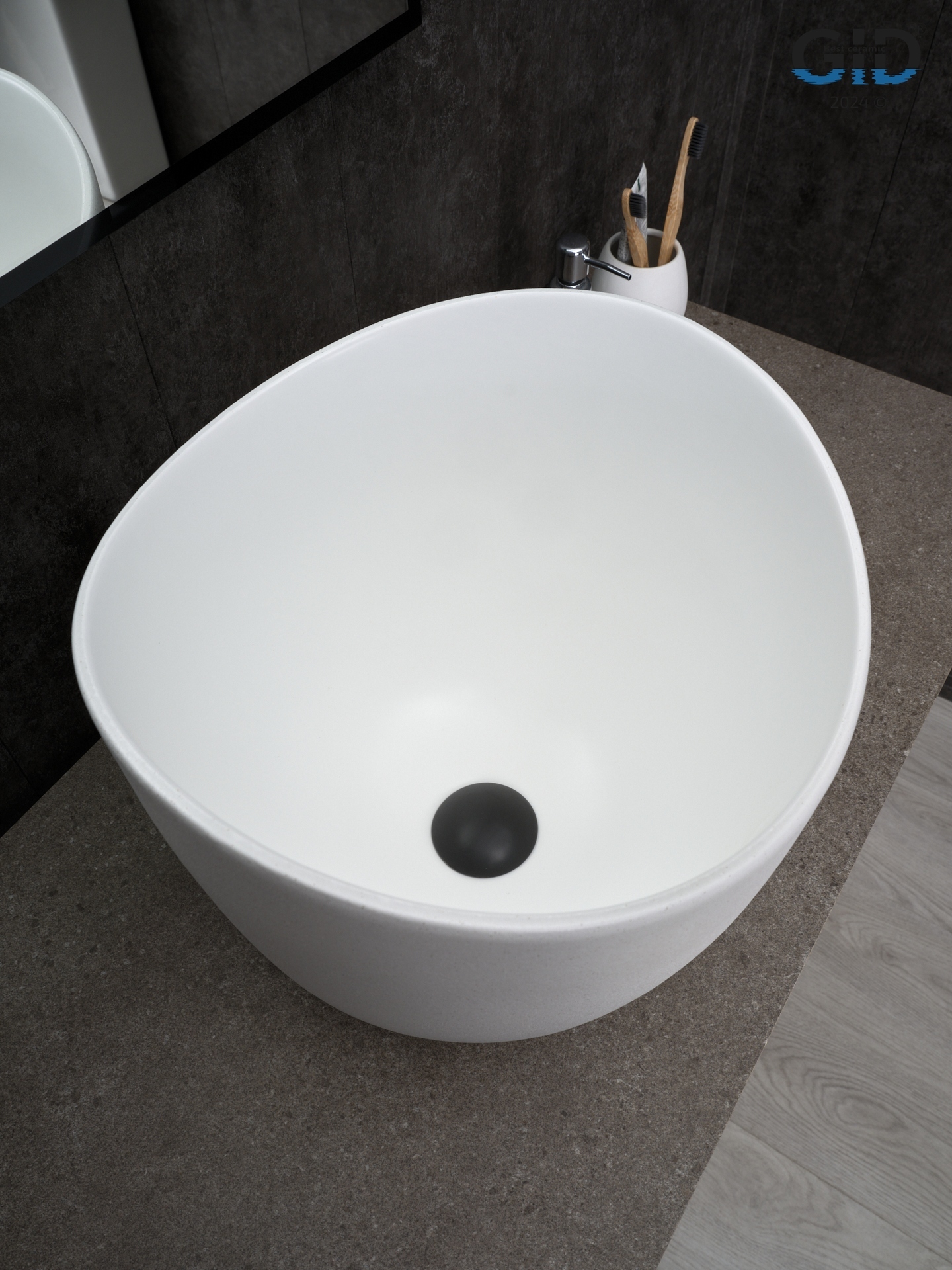 Раковина Gid N9303wg 51221 накладная белый матовый / белый графит 36x36x32