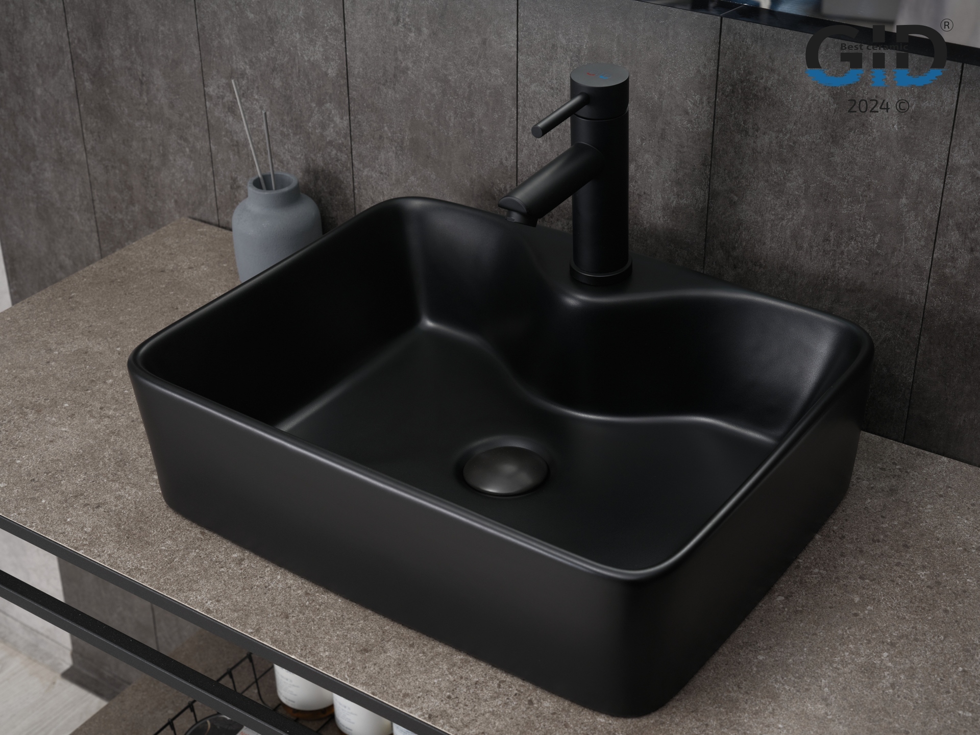 Раковина Gid Bm9091 53373 накладная черная матовая 48x37x13