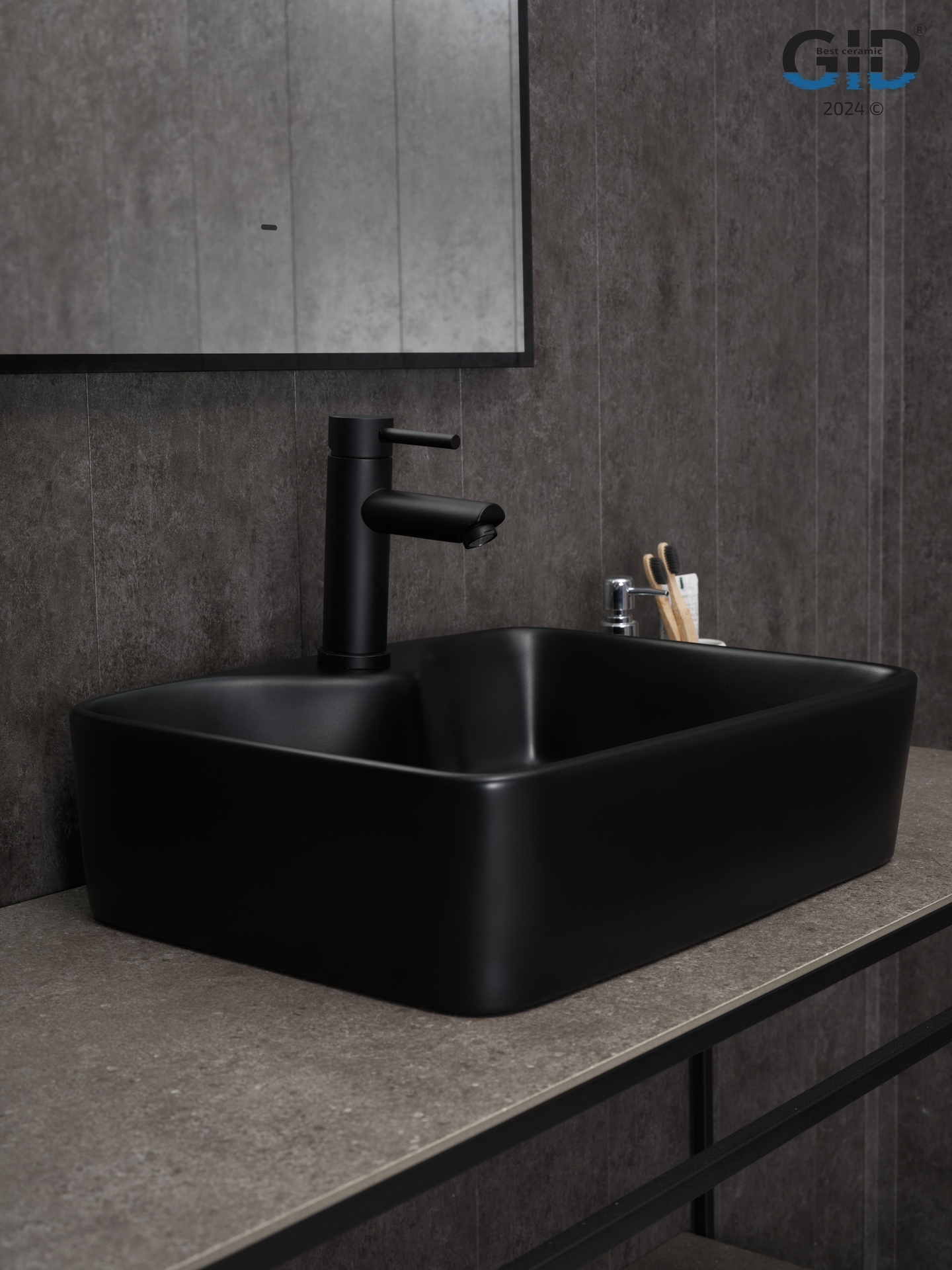 Раковина Gid Bm9091 53373 накладная черная матовая 48x37x13