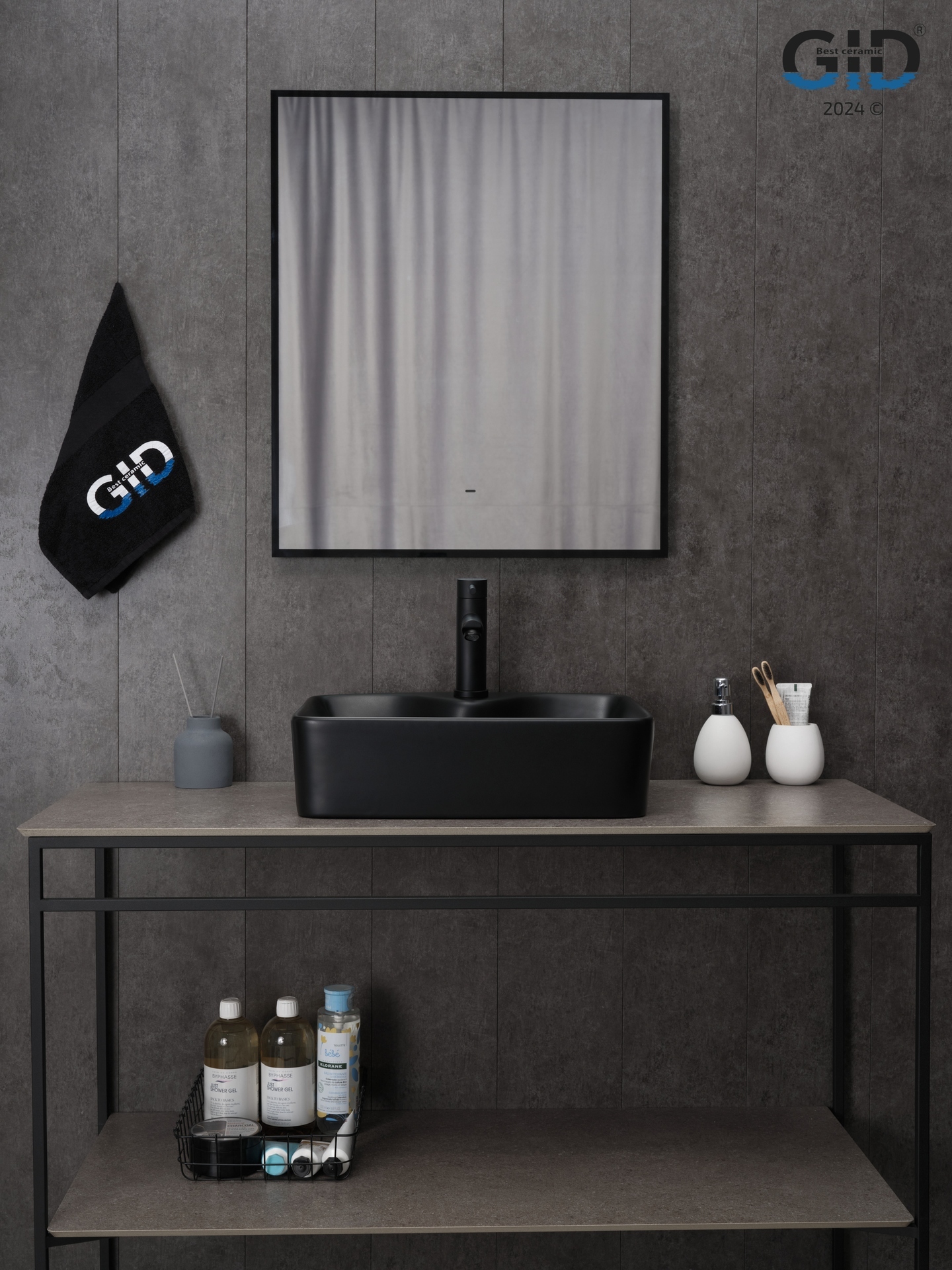 Раковина Gid Bm9091 53373 накладная черная матовая 48x37x13