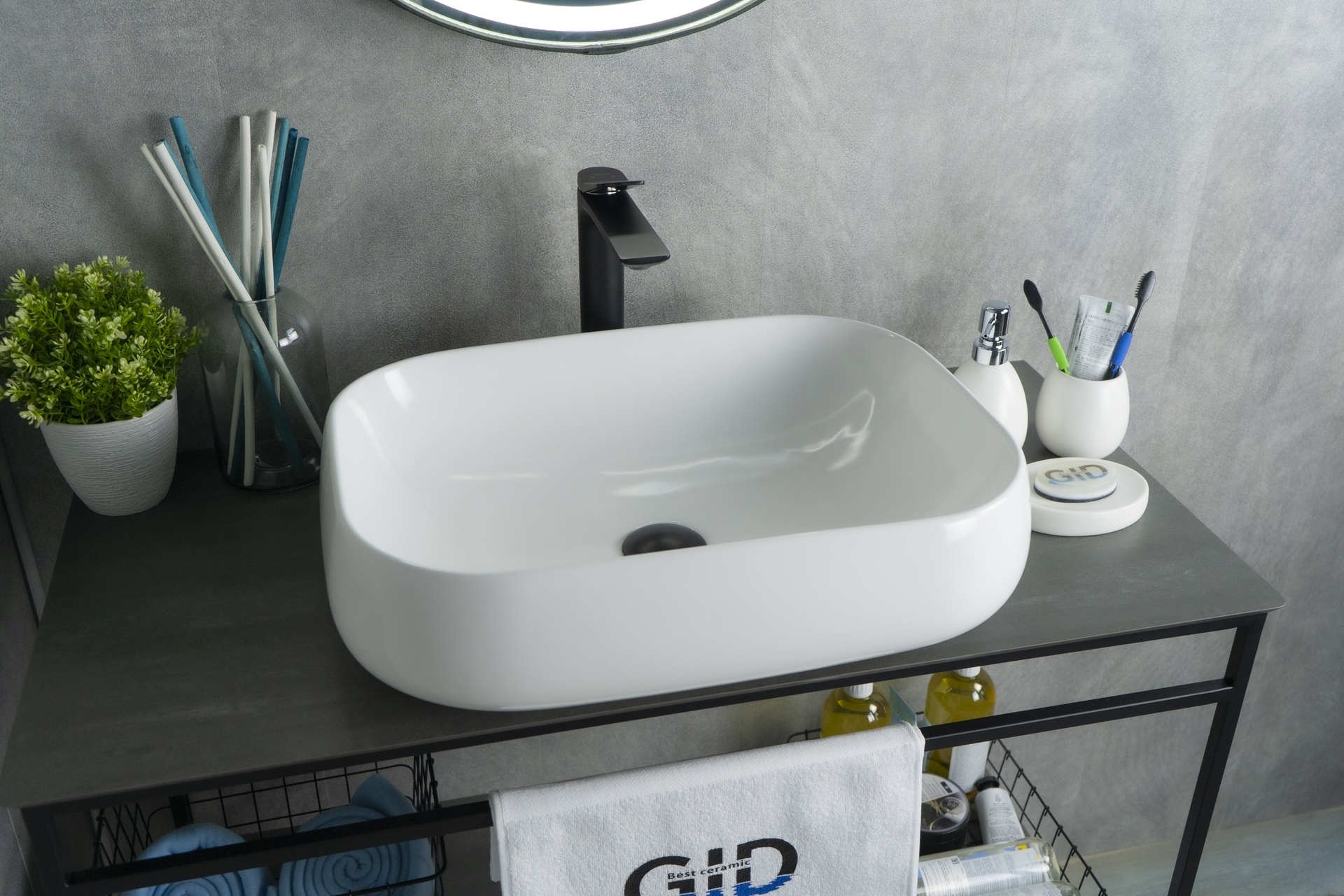 Раковина Gid N9243 51135 накладная белая 56x42x14