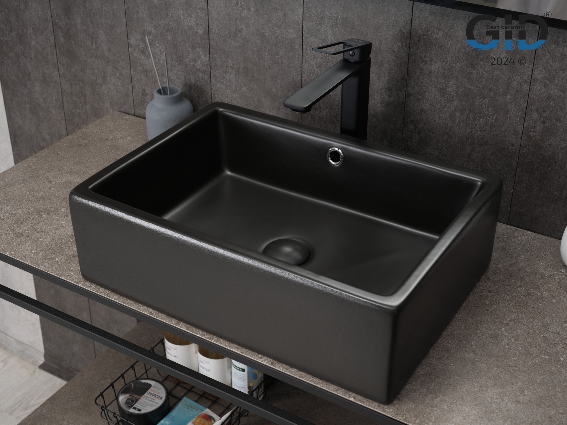 Раковина Gid N9129bg 53381 накладная черная графит 50x38x14.5