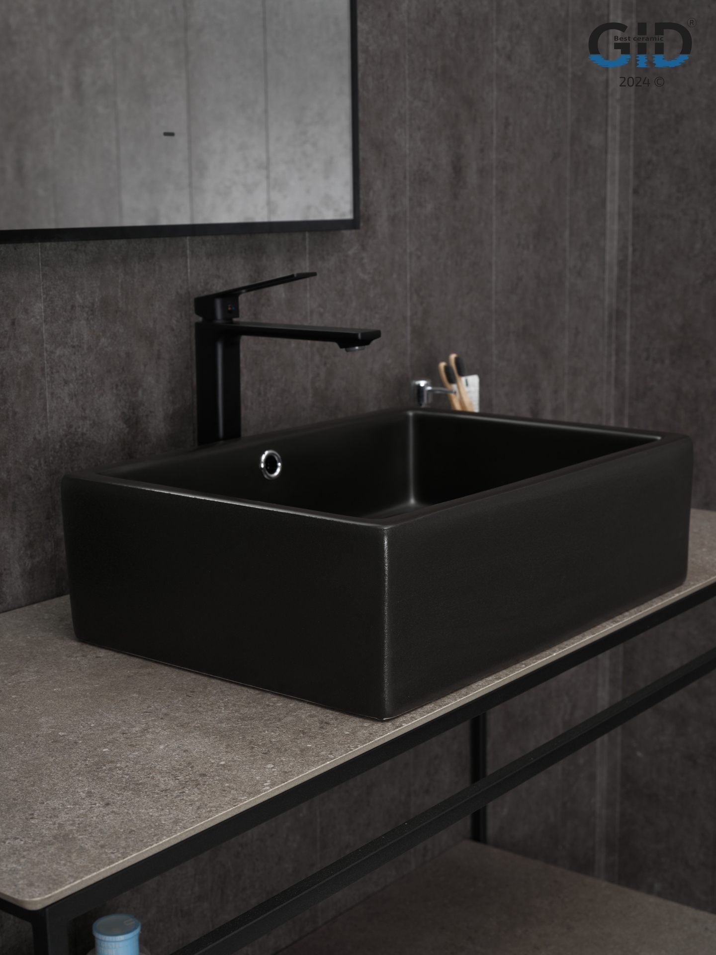 Раковина Gid N9129bg 53381 накладная черная графит 50x38x14.5